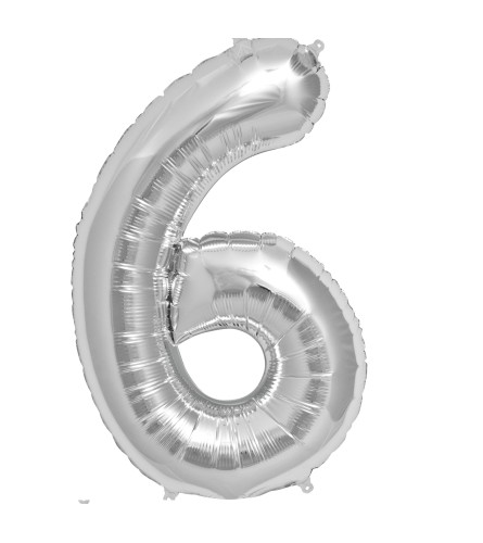 34" Silver Number 6 Balloon