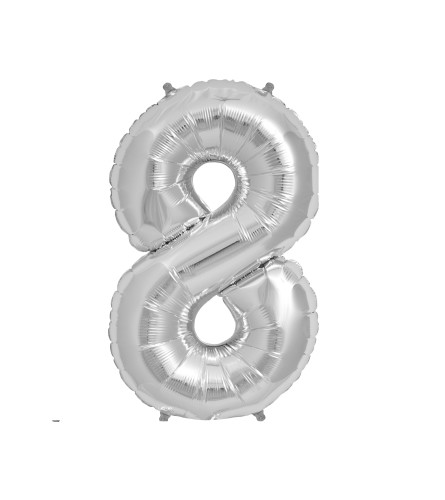 34" Silver Number 8 Balloon