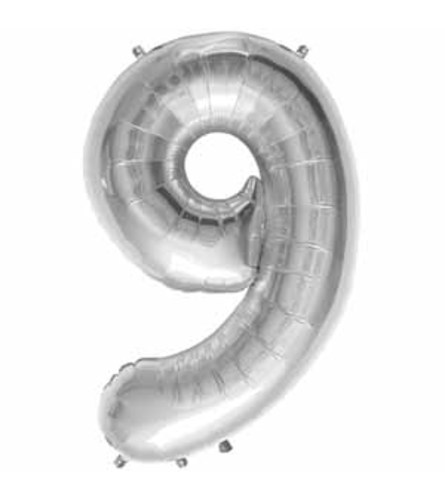 34" Silver Number 9 Balloon