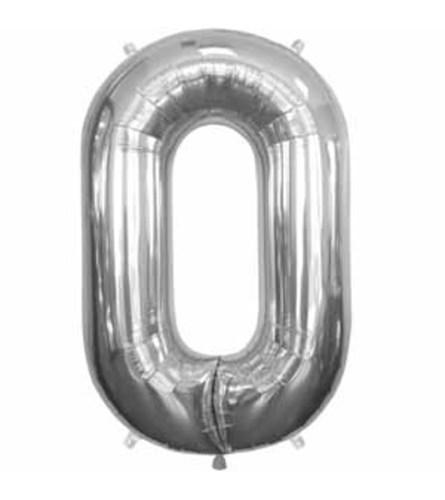 34" Silver Number 0 Balloon
