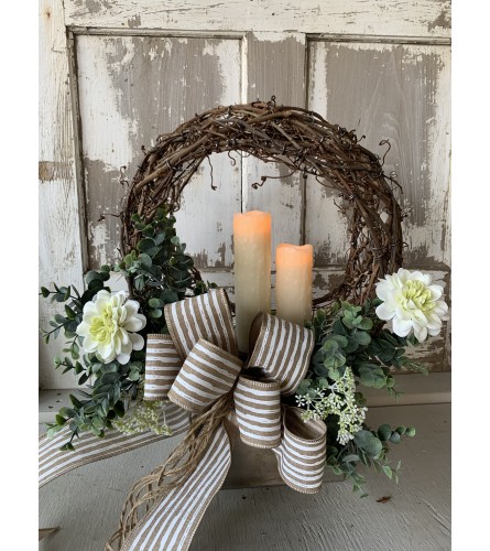 Grapevine Orb with Greens and Candles