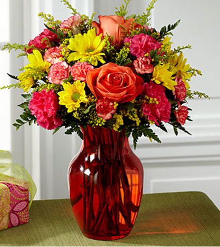 The FTD Colours Abound Bouquet Vase Arrangement