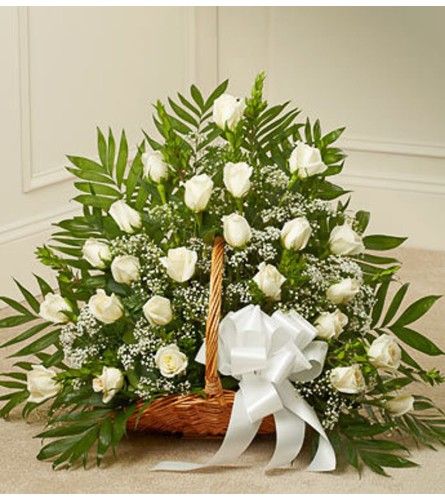 FIRESIDE BASKET WHITE ROSES