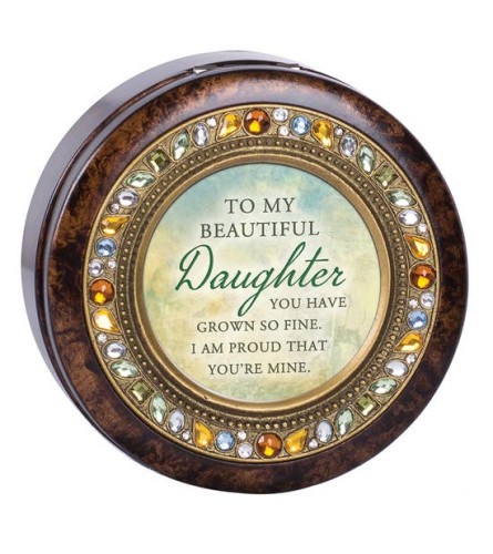 Daughter Round Amber Jeweled Music Box