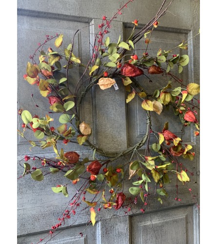 Fall Spray Wreath with Greens and Reds