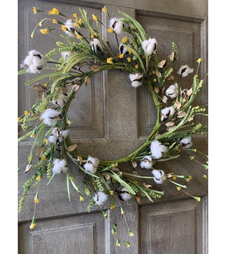 Cotton Wreath adorned with Greenery