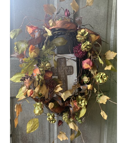 Fall Wreath with Cross Sign