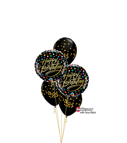 Birthday Gold Script Classic Confetti Balloon Bouquet