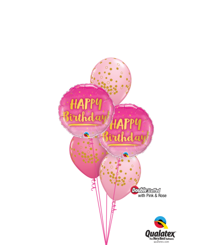 Gold & Pink Birthday Classic Confetti Balloon Bouquet