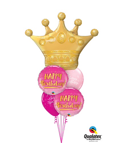 Golden Crown Gold & Pink Birthday Cheerful Balloon Bouquet