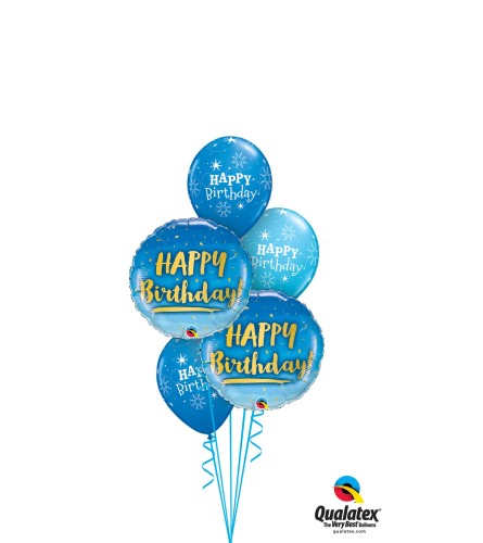 Birthday Gold & Blue Classic Balloon Bouquet