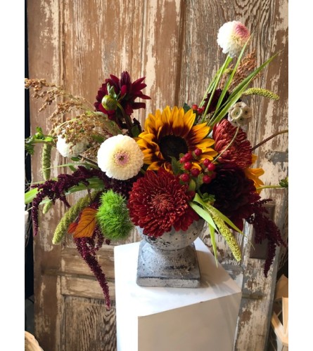 Fall Mix in Stone Pedestal