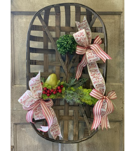 large tobacco basket with wreath Send Large Tobacco Basket with Pear and Topiary in Madisonville, KY