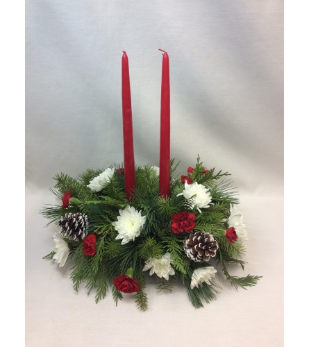 Two Candle Classic Christmas Table Centerpiece