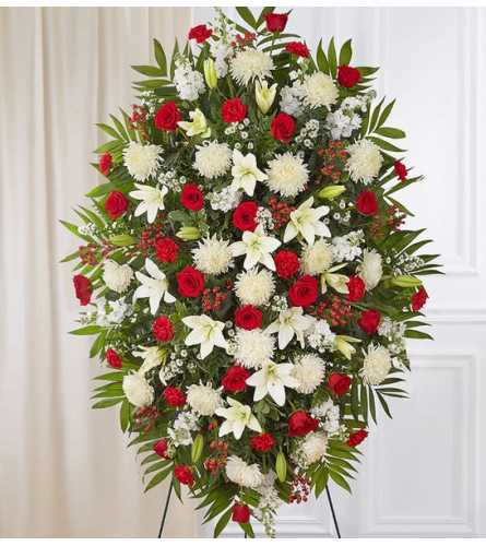 XL Red & White Sympathy Standing Spray