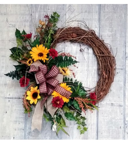 Fall Silk Wreath with Sunflowers