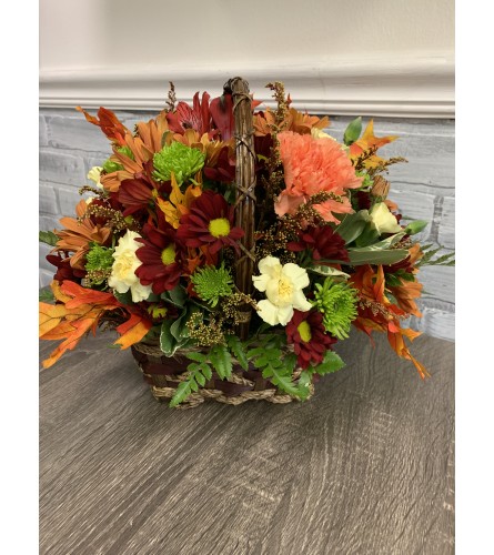 Fall Flowers in Wicker Basket