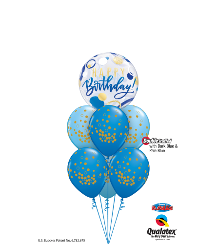 Gold Dots on Blue Birthday Bubble Balloon Bouquet