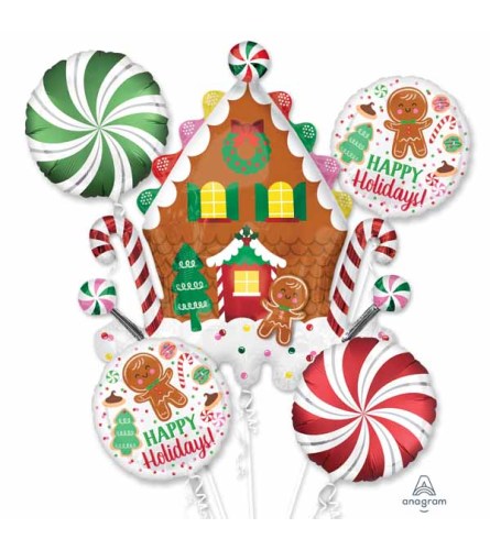 Gingerbread Happy Holidays Super Fun Foil Balloon Bouquet