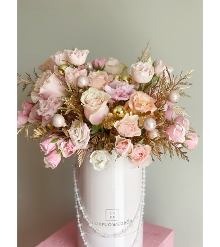 Gold Holiday Flower Box. An arrangement by Lux Flower Box.