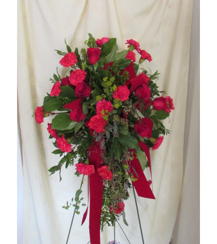 In MY Heart Standing Spray. An arrangement by Always in Bloom Flower Shop.