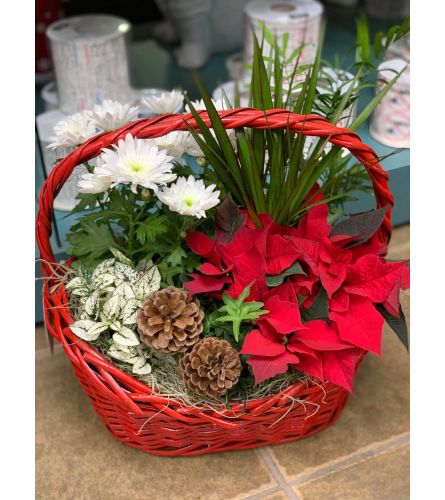 Holly Jolly Christmas Planter Box - Red Poinsettia