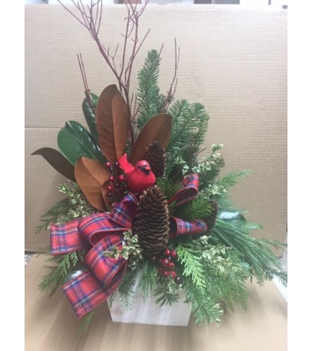 Rustic Wooden Christmas Trug with Cardinal