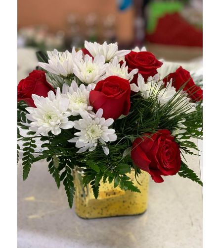 Mums and Rose Cube Arrangement