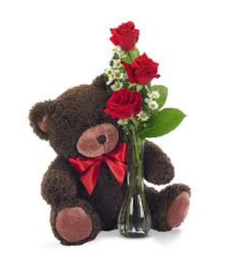 Bud Vase Roses With Bear