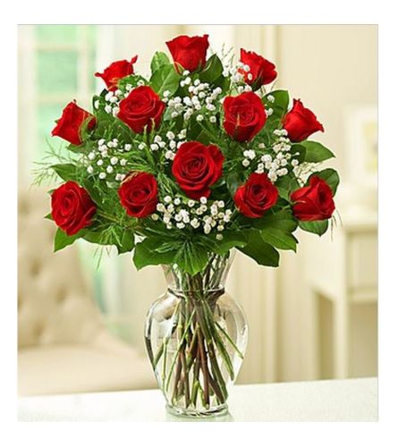 One Dozen Red Roses in a vase