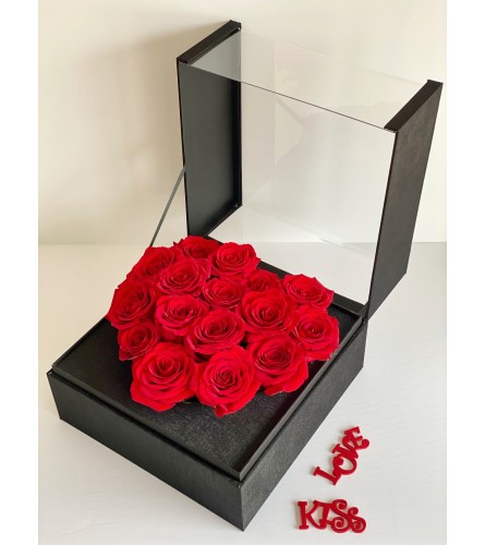 Incredible Square Flower Box (grey, pink, black, red boxes). An arrangement by Lux Flower Box.