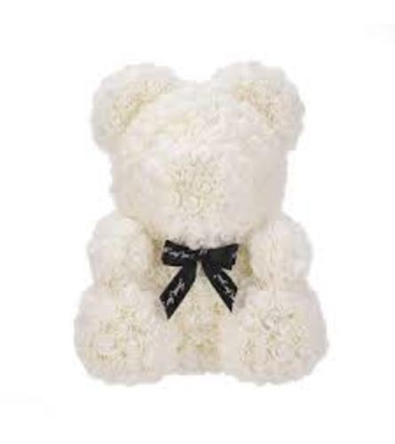 WHITE LOVE HEART ROSE BEAR