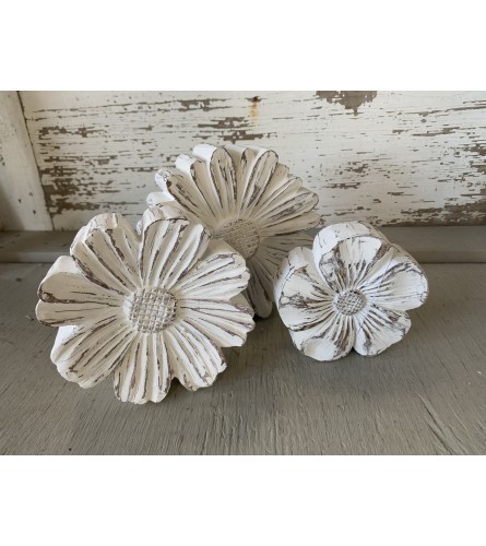 White Washed Wooden Flowers