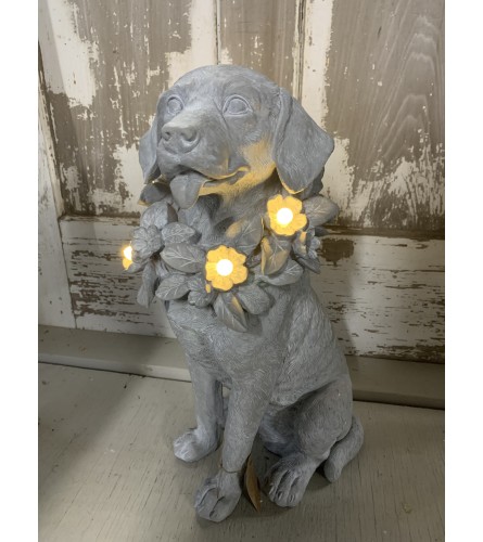 Lighted Collar Dog Statue