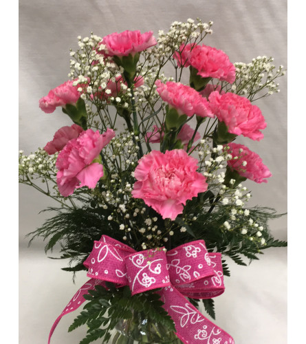 A Dozen Pink Carnations Vased Arr