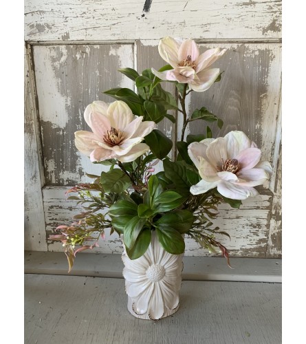 SILK Magnolias in Floral Vase