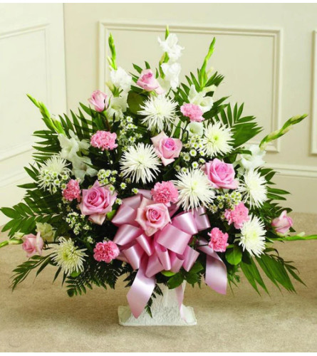 Traditional Pink and White Sympathy Basket