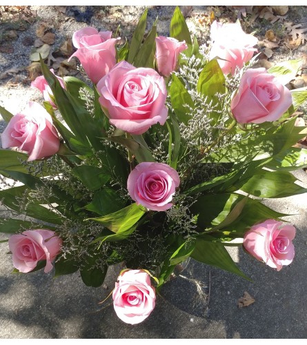 Dozen Pink Roses. An arrangement by Pandora's Posies.