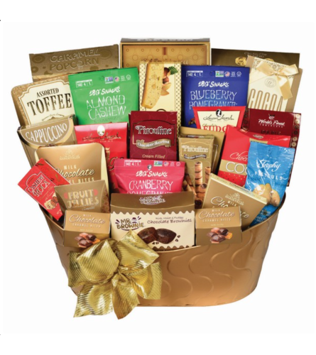 Pot of Gold Gourmet Basket. An arrangement by Hillcrest Florist.