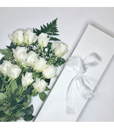 Dozen Boxed White Roses