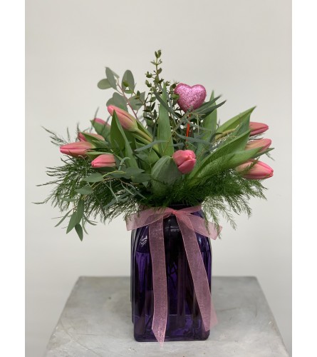 Springtime Tulips for your Valentine. An arrangement by Blooming Boutique Florist.