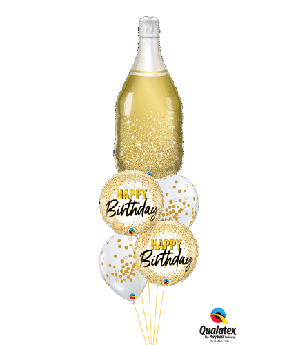 Golden Bubbly Birthday Glitter Dots Cheerful Balloon Bouquet