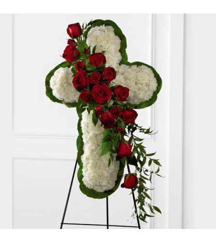 Red and White Floral Standing Cross