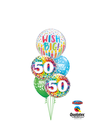 Wish Big 50th Birthday Cheerful Bubble Balloon Bouquet