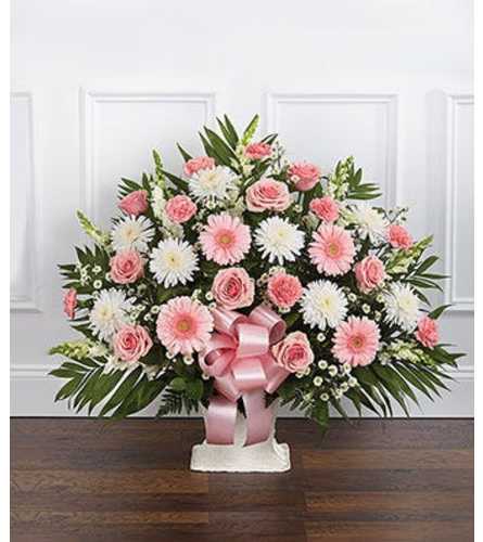 Pink & White Sympathy Floor Basket