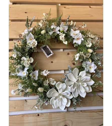 White succulent wreath for spring & summer