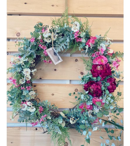 Ranunculus spring into summer door wreath