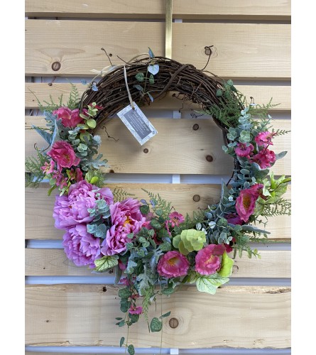 Pink peony door wreath