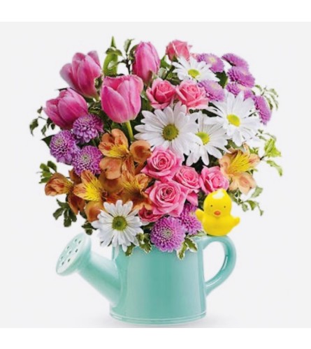 Mother’s Day Watering Can - Deluxe. An arrangement by Kelly Ann's Floral.