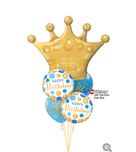 Golden Crown Birthday Blue & Gold Dots Cheerful Balloon Bouquet